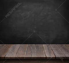 Wood table with blackboard background