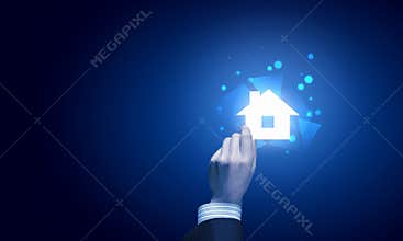Hand holding house. Vector Illustration