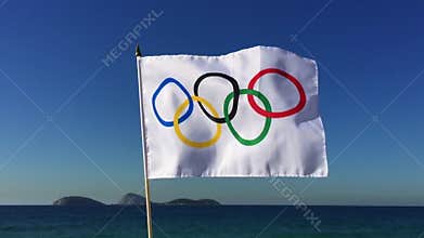 Olympic Flag Flying Rio de Janeiro Brazil