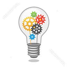 Bright idea light bulb with cogs