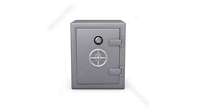 3d metal safe opening and showing cash inside