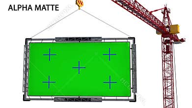 Building crane animation , city background, skyscraper landscape view. Metal construction