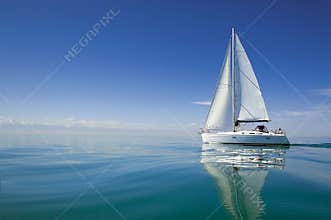Boat in sailing regatta. Sailing yacht on the water