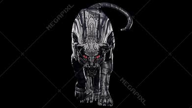 Evil looking cyborg black panther with red glowing eyes