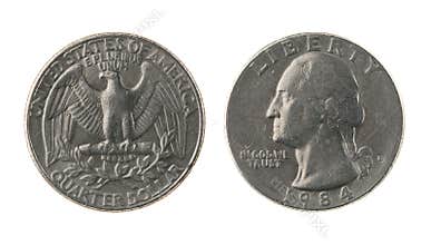 US One Quarter Coin Isolated on White