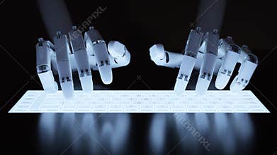 Robot typing on fluorescent keyboard