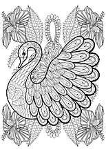 Hand drawing artistic Swan in flowers for adult coloring pages