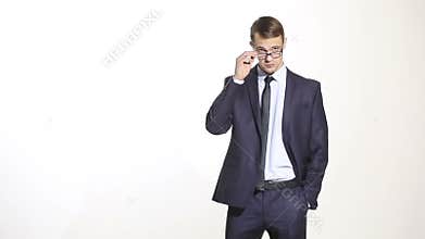 Body language. man in business suit isolated white background. Training managers. sales agents. look over his glasses