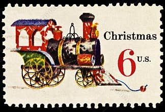 Tin and Cast Iron Locomotive Christmas Stamp