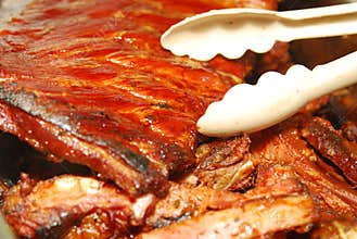BBQ ribs in a buffet line