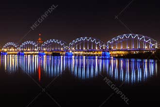 Railway bridge in Riga by Night