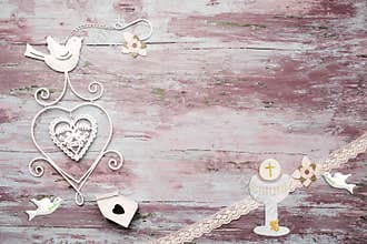 First Communion wooden background