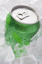 Green Can Of Fizzy Soft Drink Set In Ice