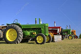 Old colorful tractors at farm show