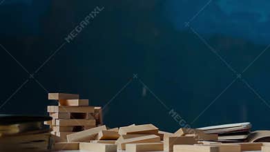 Wooden blocks tower fast crash