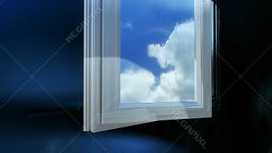 Plastic profile cut animation grows into complete window blue