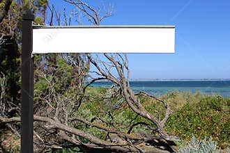 Blank sign board along the sea, destination scenics