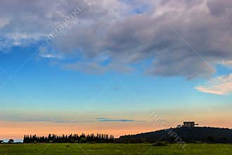 Spring landscape: Alta Murgia National Park.In the background Castel del Monte.Apulia-ITALY(Andria)-