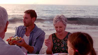 Happy extended family eating