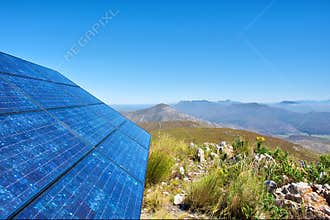 Blue solar batter cells and awesome mountain