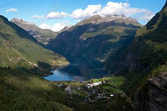 Panorama of Geiranger fjord in Norway