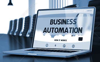 Business Automation on Laptop in Conference Room. 3D.