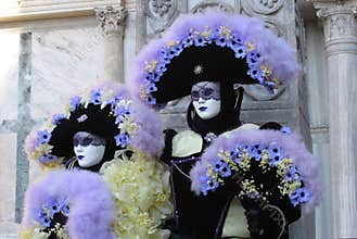 Italy, Venice Carnival: Couple in Costumes & Masks