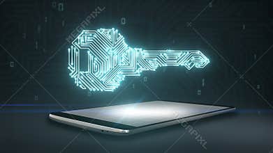 Shape of key, circuit board light line, security technology on smart phone, mobile, smart pad, grow artificial intelligence