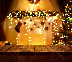 Christmas Kitchen Wood Table, Xmas Holiday Night Lights, Desk