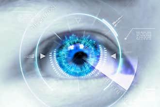 Close up eyes of technologies in the futuristic. : contact lens