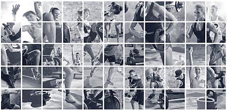 Collage of sport photos with people