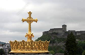 The gilded crown of the Lourdes Basilica