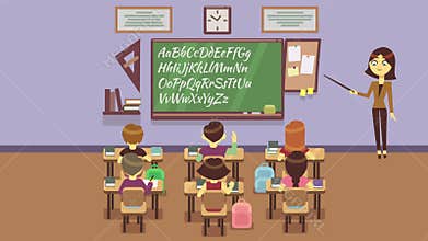 School class with pupils animation