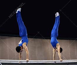2 gymnasts on parallel bars