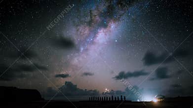 Milky Way at Moai Ahu Tongariki, Easter Island Chile