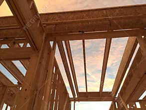 New house construction on sundown