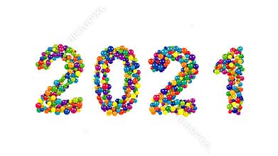 2021 New Years date in multicolored round balls