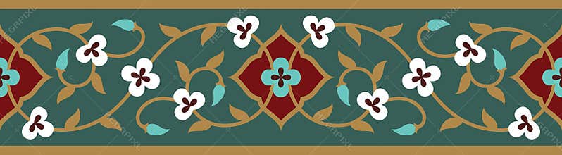 Arabic Floral Seamless Border. Traditional Islamic Design.