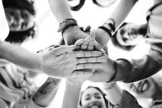 College Students Teamwork Stacking Hand Concept