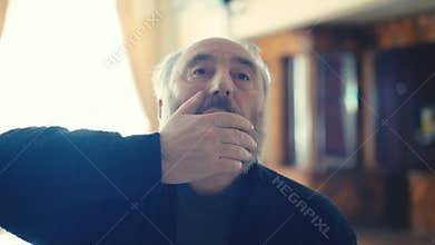 Angry old irritated man in 4K