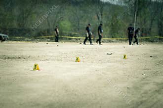evidence marke with blurred forensic and law enforcement background in cenematic tone