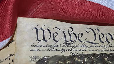 4k United States Bill of Rights Preamble to the Constitution and American Flag