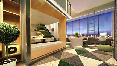 3d animation of modern small office home office