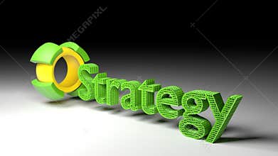 3D word STRATEGY comes out of a rotating cube