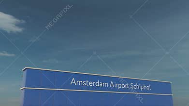 Commercial airplane landing at Amsterdam Airport Schiphol 3D conceptual 4K animation