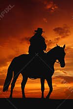 Cowboy silhouette in sunrise