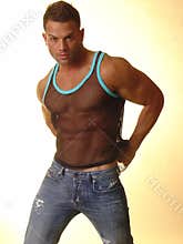 Man in mesh tank top