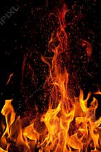 Flame and sparks isolated over black