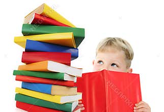 Happy child with books