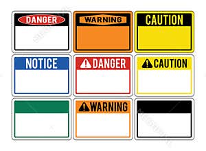 Blank warning signs. Set of warning signs about the dangers. Dan
